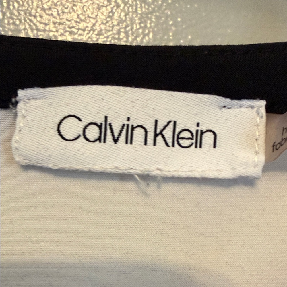 Calvin Klein Faux Black Leather V Neck Beige Blouse - Picture 2 of 12